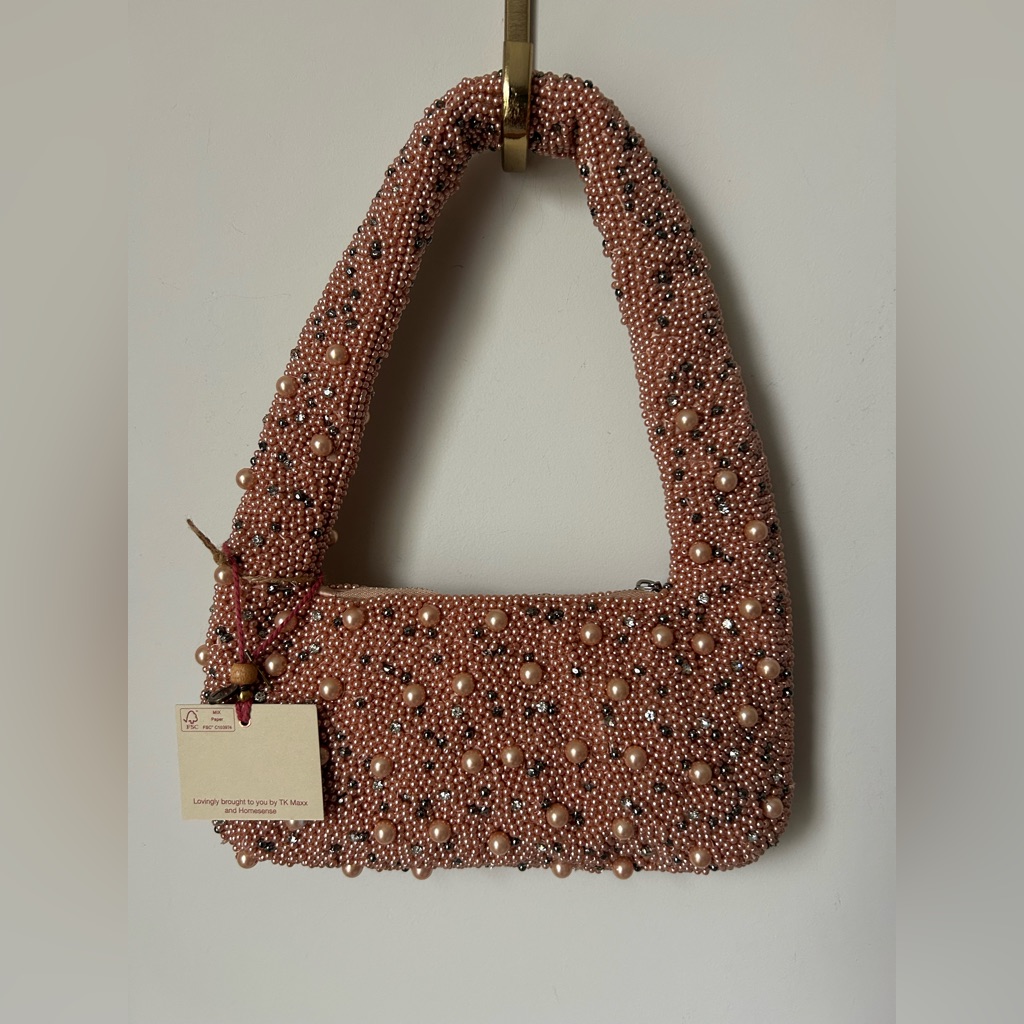 Viral Beaded Pearl Rose Gold Shoulder Bag